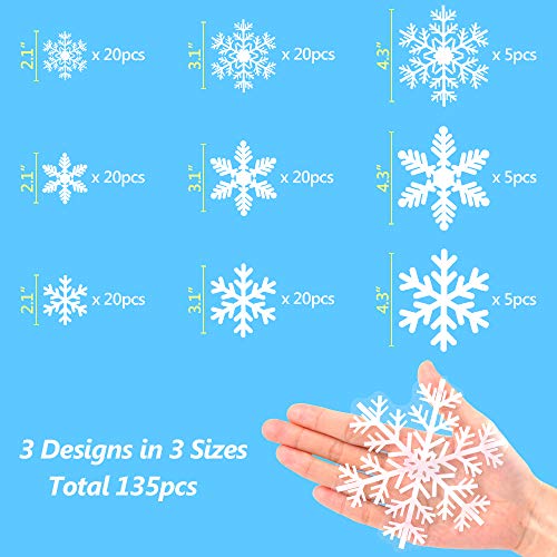 LUDILO 135Pcs Christmas Window Clings Snowflakes Window Decals Static Window Stickers for Christmas Decorations Window