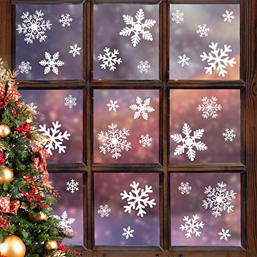 LUDILO 135Pcs Christmas Window Clings Snowflakes Window Decals Static Window Stickers for Christmas Decorations Window