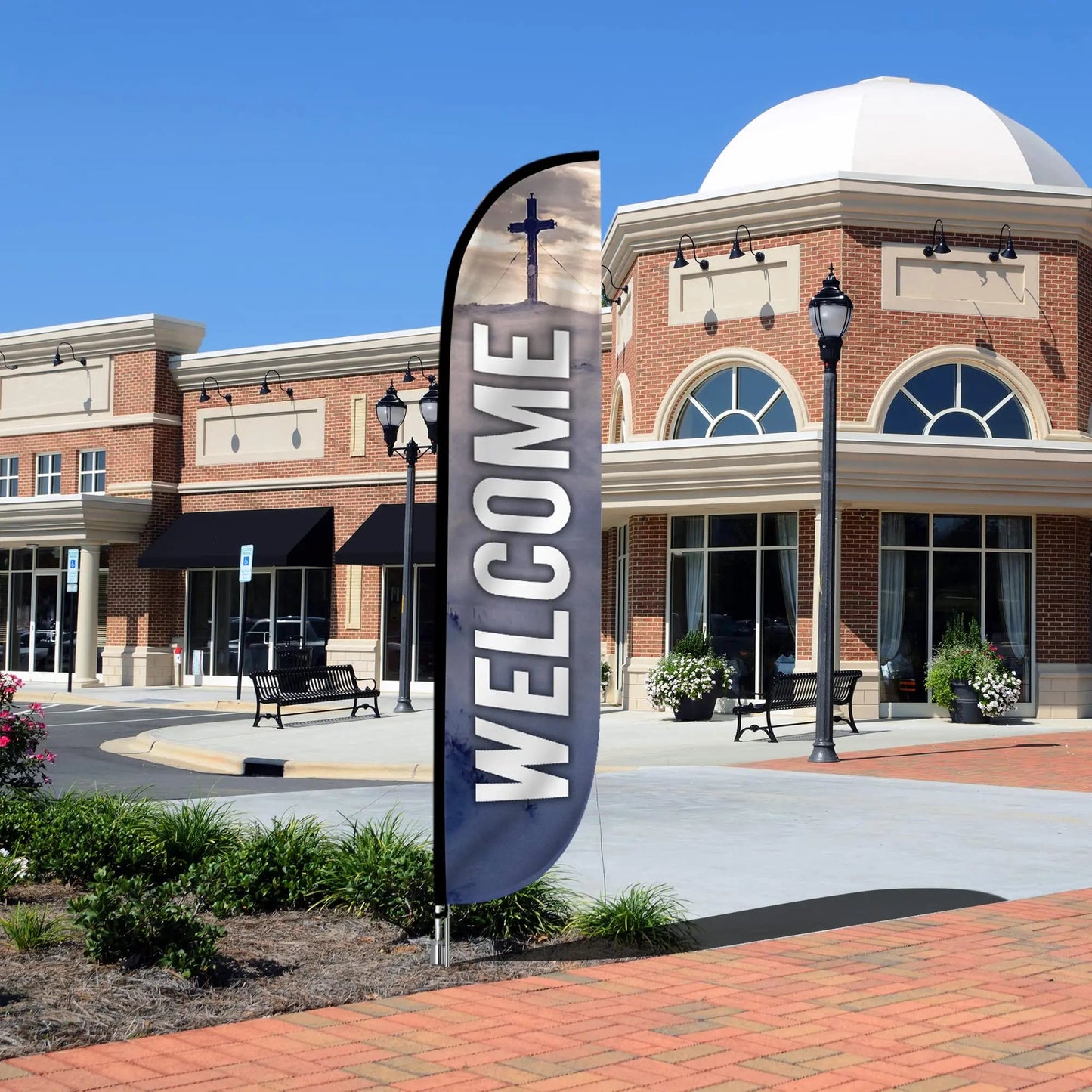 Church Theme (Welcome) Feather Banner Flag Set, Feather Banner, 12 ft Advertising Feather Flag with Fiberglass Poles and Ground Spike for Business Promotion LookOurWay - North State Signs & Printing