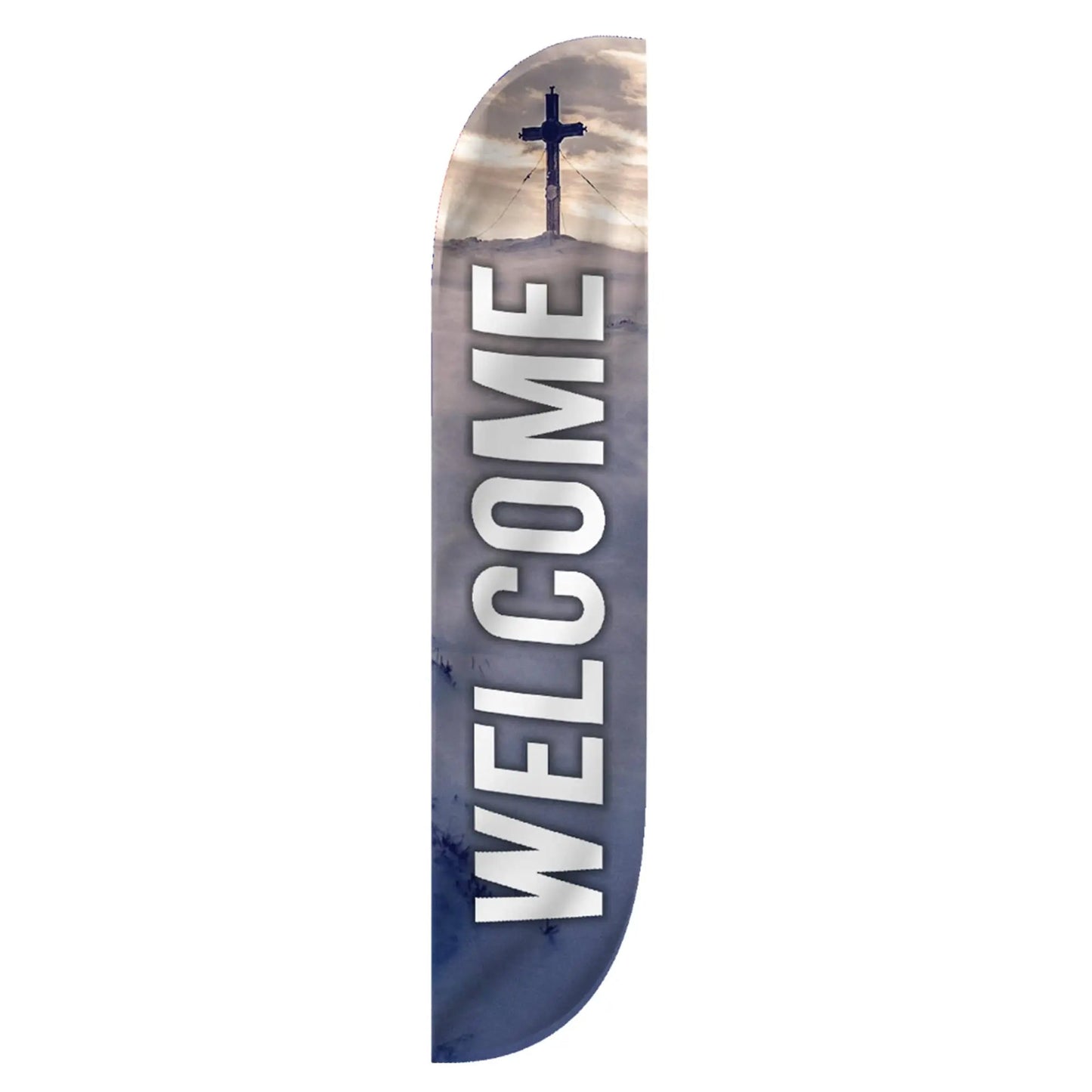Church Theme (Welcome) Feather Banner Flag Set, Feather Banner, 12 ft Advertising Feather Flag with Fiberglass Poles and Ground Spike for Business Promotion LookOurWay - North State Signs & Printing