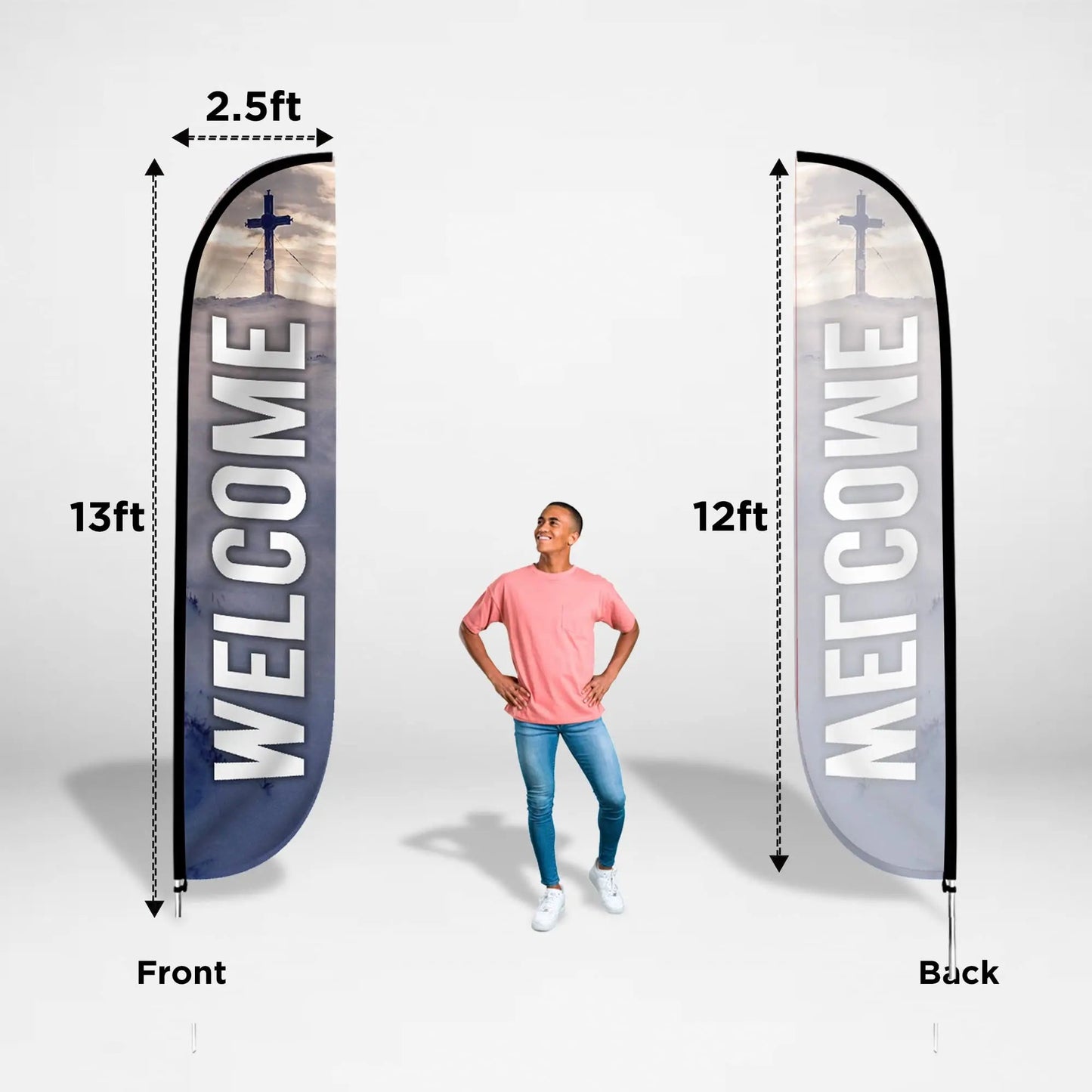 Church Theme (Welcome) Feather Banner Flag Set, Feather Banner, 12 ft Advertising Feather Flag with Fiberglass Poles and Ground Spike for Business Promotion LookOurWay - North State Signs & Printing