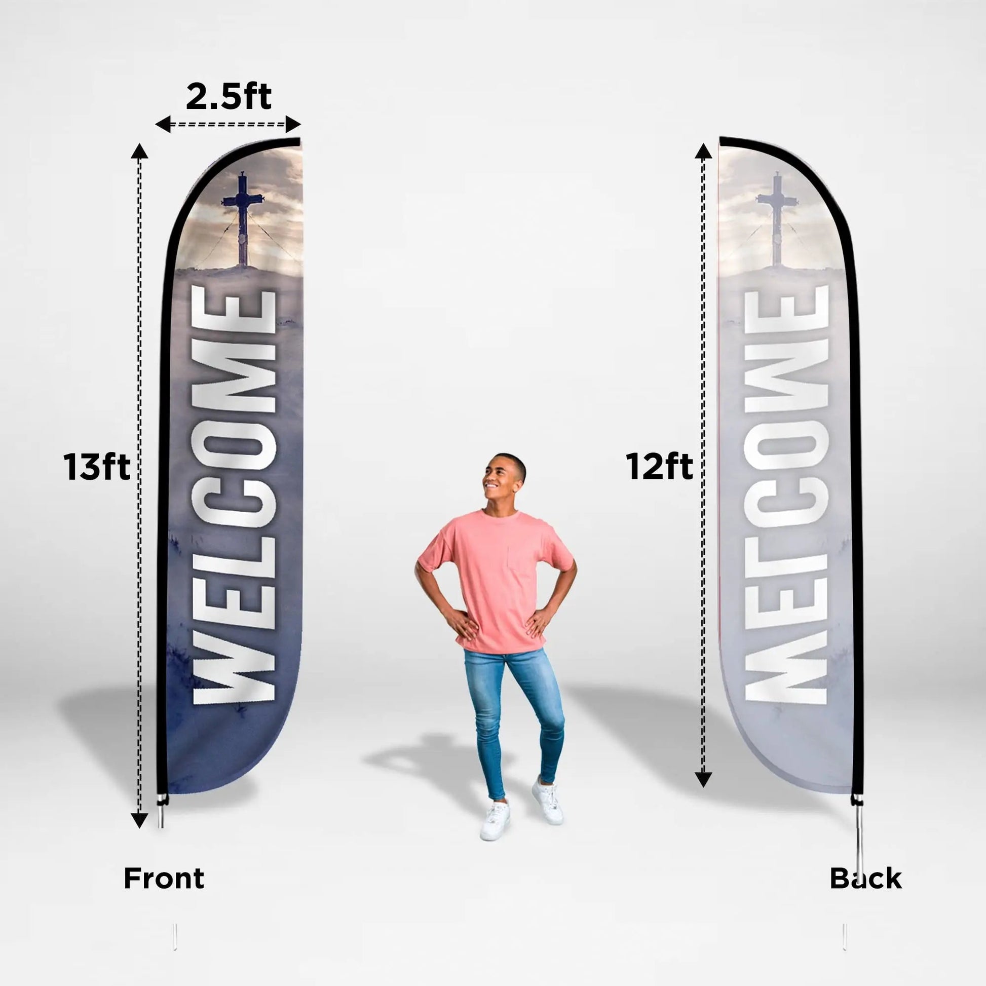 Church Theme (Welcome) Feather Banner Flag Set, Feather Banner, 12 ft Advertising Feather Flag with Fiberglass Poles and Ground Spike for Business Promotion LookOurWay - North State Signs & Printing