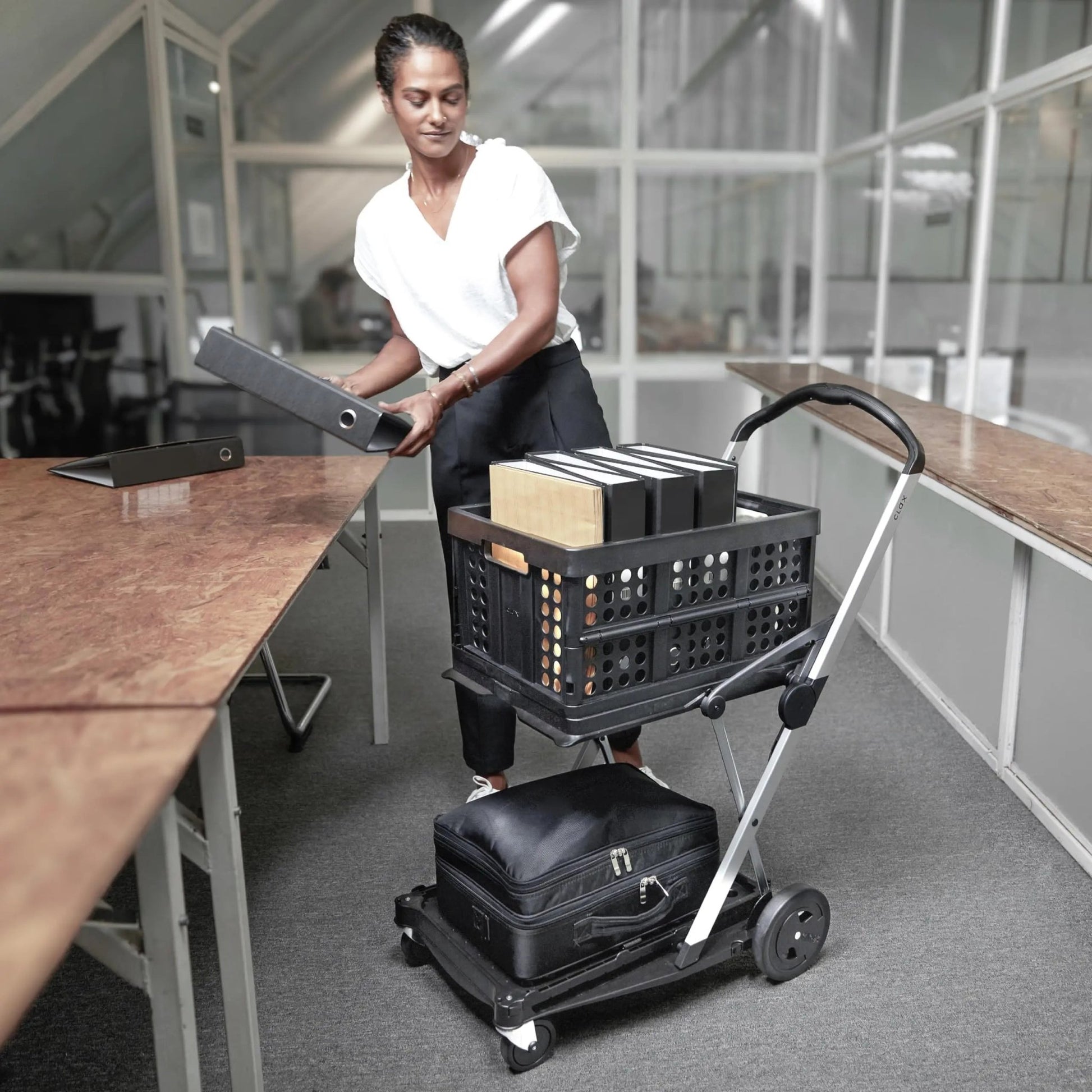 CLAX® The Original, Made in Germany, Multi use Functional Collapsible Carts, Mobile Folding Trolley, Shopping cart with Storage Crate, Platform Truck (Grey) - North State Signs & Printing