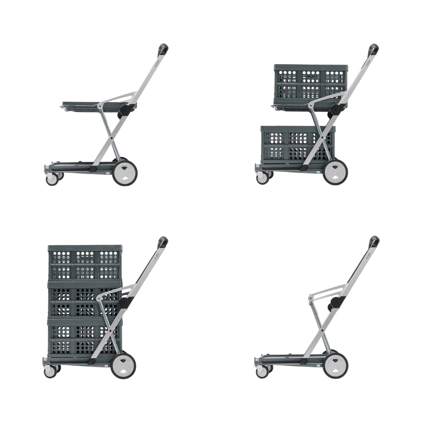 CLAX® The Original, Made in Germany, Multi use Functional Collapsible Carts, Mobile Folding Trolley, Shopping cart with Storage Crate, Platform Truck (Grey) - North State Signs & Printing