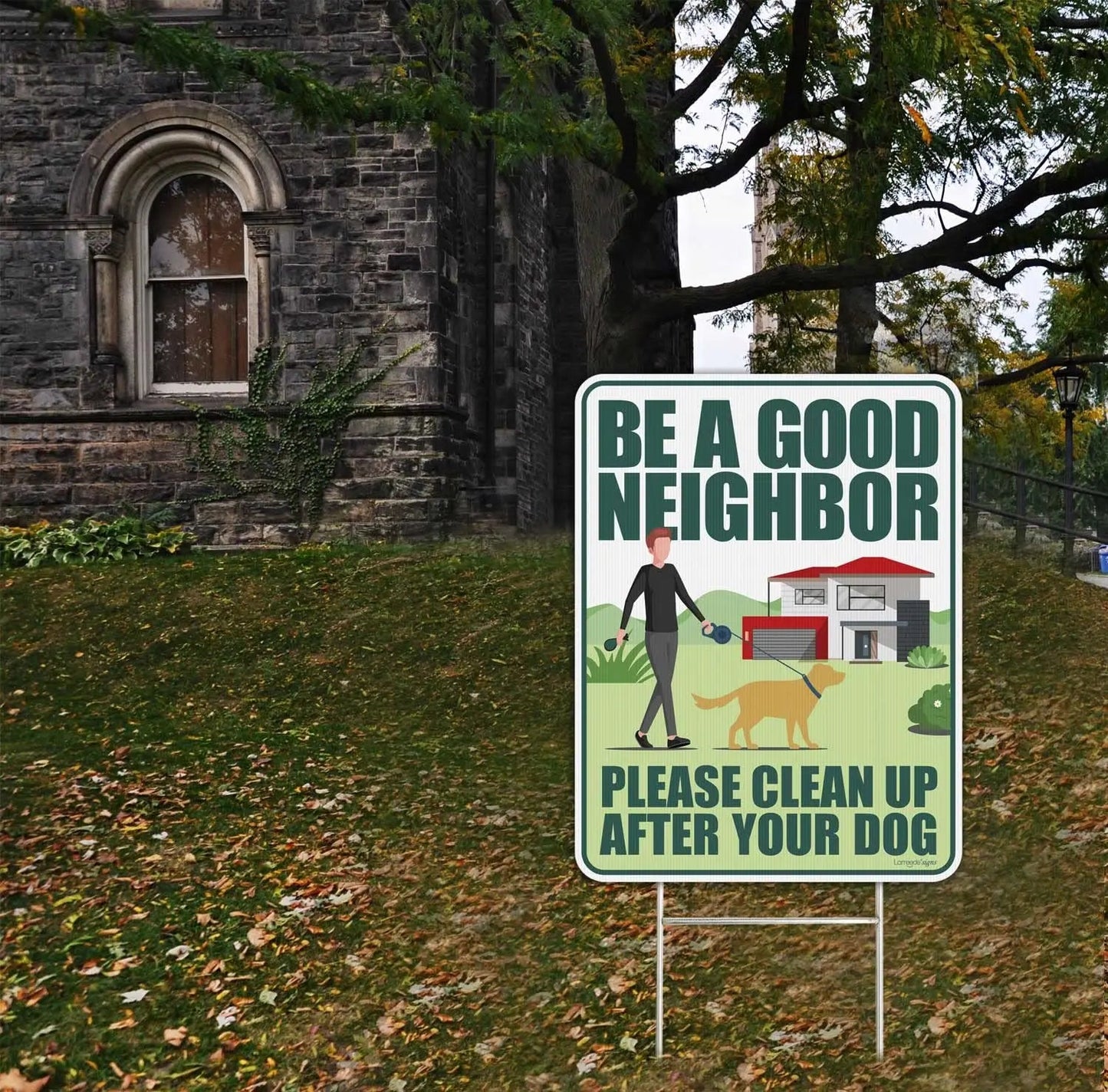 Clean Up After Your Dog Signs 2 Pack 12"x9" with Metal Stake, No Pooping Dog Signs for Yard, Pick Up After Your Dog Signs - North State Signs & Printing