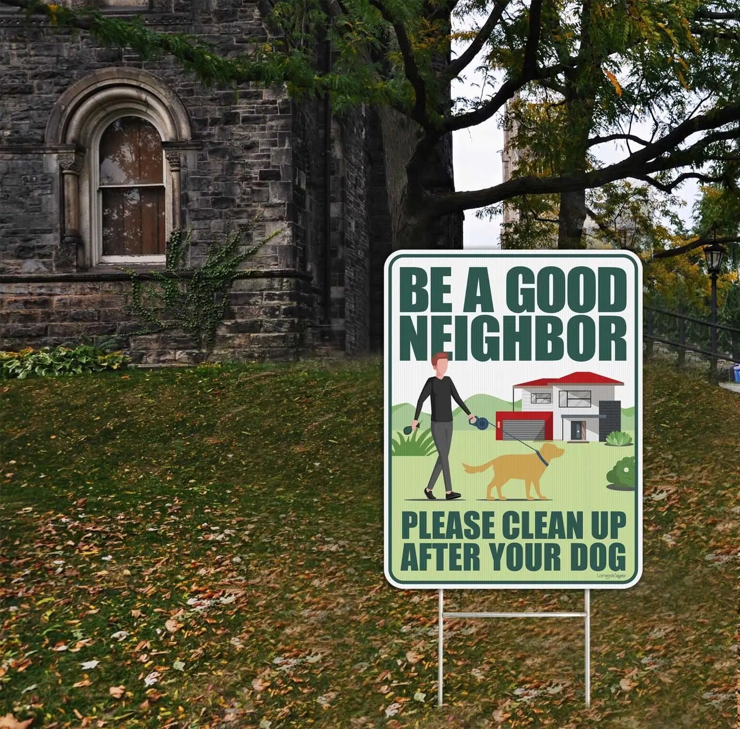 Clean Up After Your Dog Signs 2 Pack 12"x9" with Metal Stake, No Pooping Dog Signs for Yard, Pick Up After Your Dog Signs - North State Signs & Printing