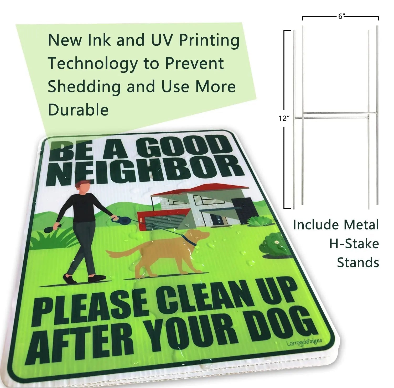 Clean Up After Your Dog Signs 2 Pack 12"x9" with Metal Stake, No Pooping Dog Signs for Yard, Pick Up After Your Dog Signs - North State Signs & Printing