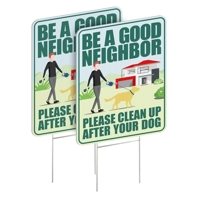 Clean Up After Your Dog Signs 2 Pack 12"x9" with Metal Stake, No Pooping Dog Signs for Yard, Pick Up After Your Dog Signs - North State Signs & Printing