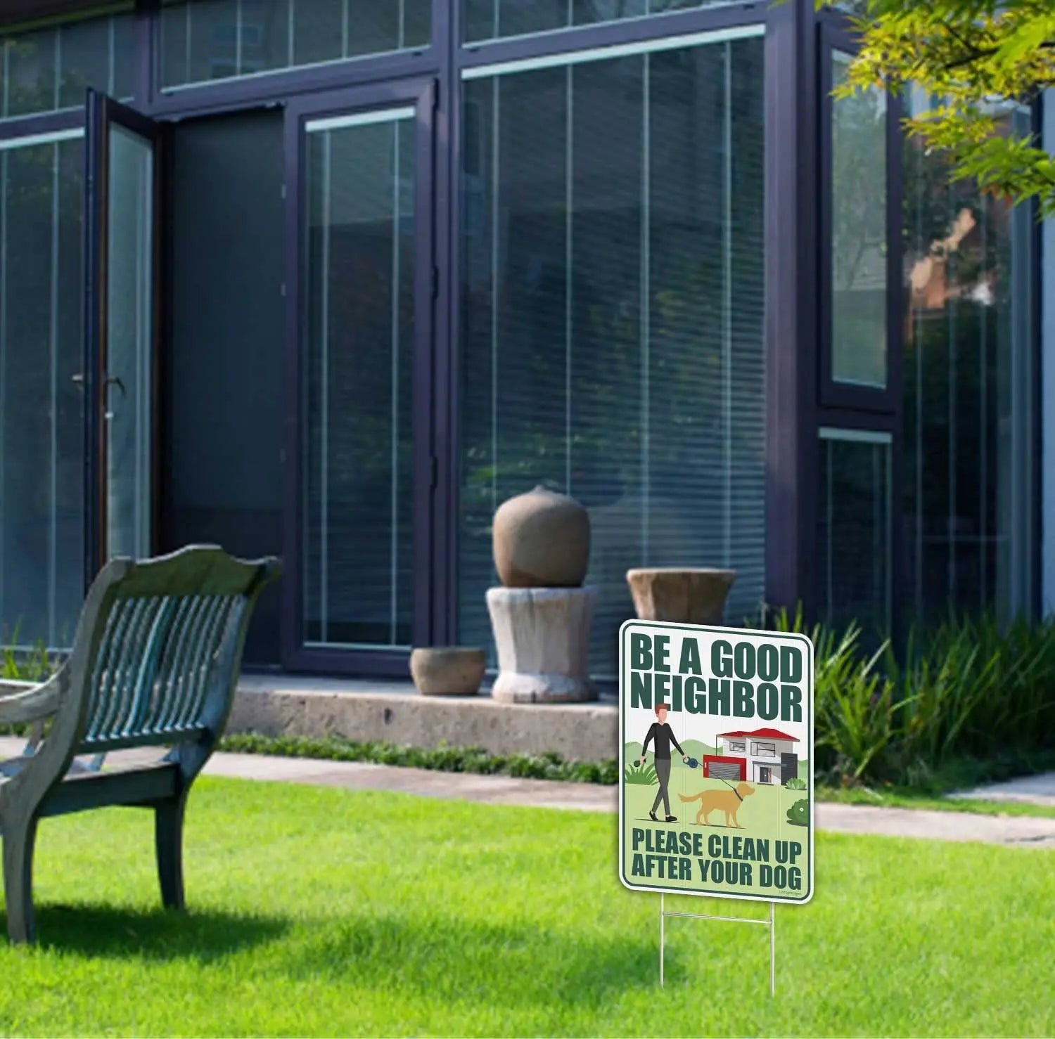 Clean Up After Your Dog Signs 2 Pack 12"x9" with Metal Stake, No Pooping Dog Signs for Yard, Pick Up After Your Dog Signs - North State Signs & Printing