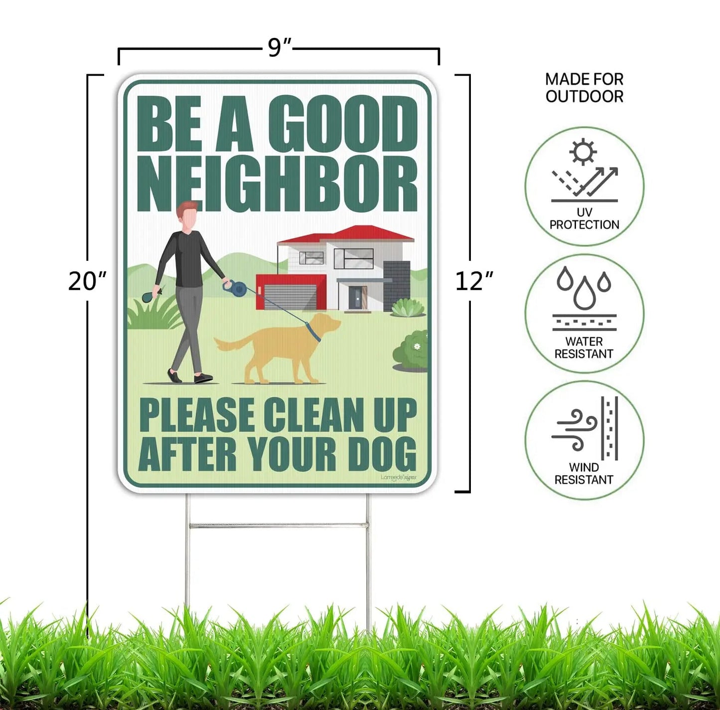 Clean Up After Your Dog Signs 2 Pack 12"x9" with Metal Stake, No Pooping Dog Signs for Yard, Pick Up After Your Dog Signs - North State Signs & Printing