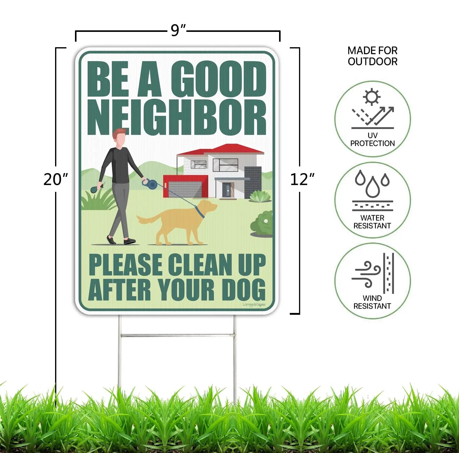 Clean Up After Your Dog Signs 2 Pack 12"x9" with Metal Stake, No Pooping Dog Signs for Yard, Pick Up After Your Dog Signs - North State Signs & Printing