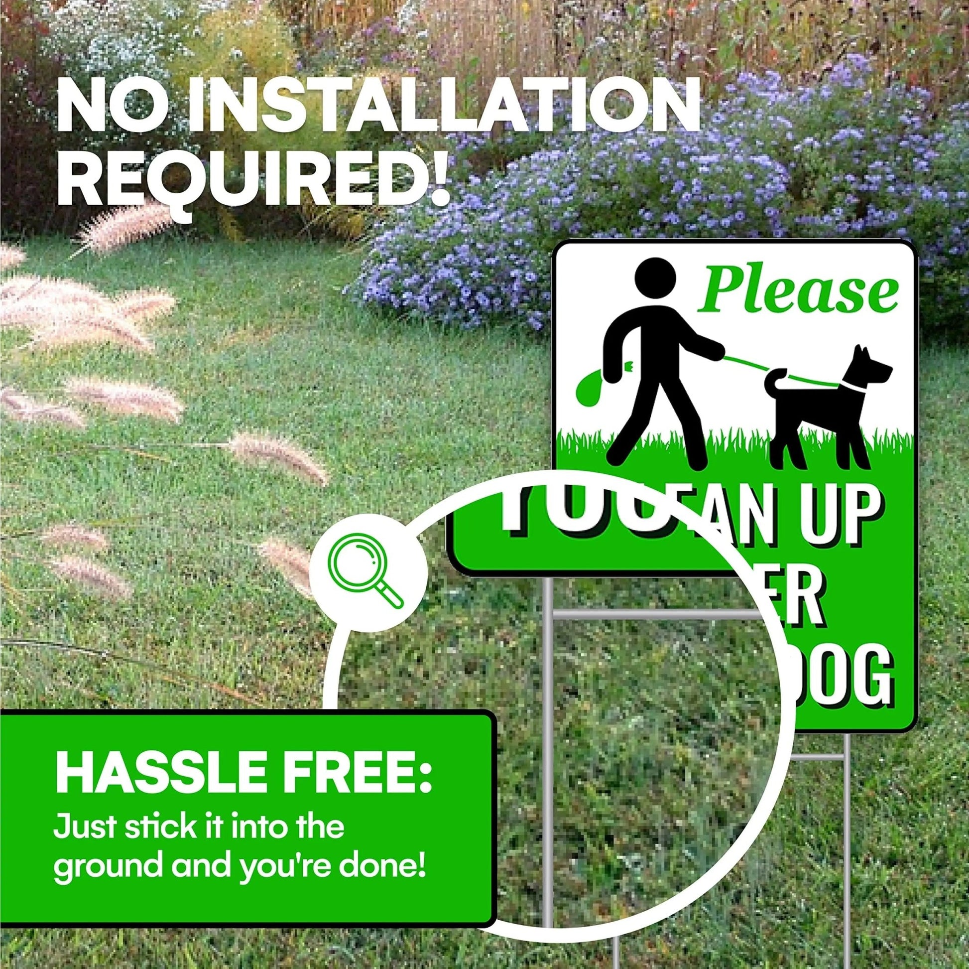 Clean Up After Your Dog Signs with Metal H - Stake - No Poop Zone for Your Lawn - Pick Up Signs Authority 12"x9" After Your Pooch with Ease - Durable Yard Signage Solution to Maintain a Pristine Yard - North State Signs & Printing
