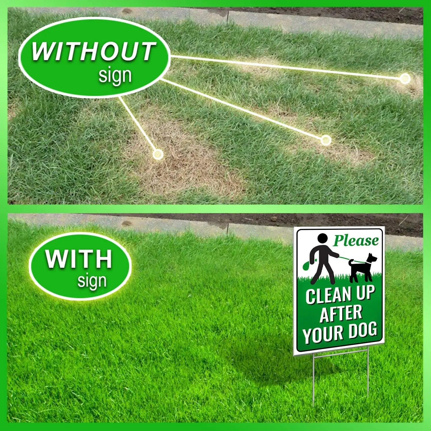 Clean Up After Your Dog Signs with Metal H - Stake - No Poop Zone for Your Lawn - Pick Up Signs Authority 12"x9" After Your Pooch with Ease - Durable Yard Signage Solution to Maintain a Pristine Yard - North State Signs & Printing