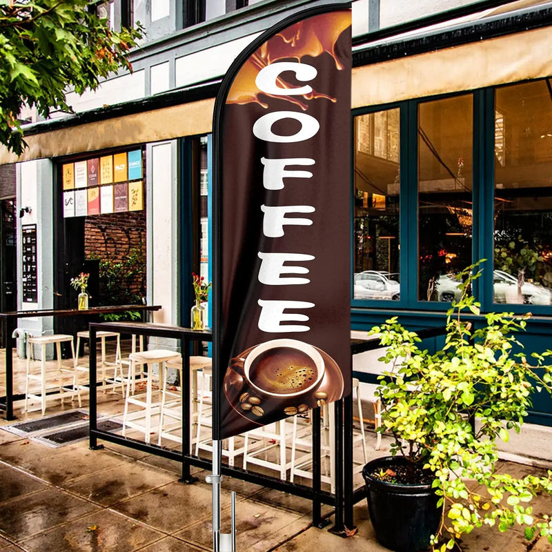 Coffee Flag, 11FT Windless Swooper Coffee Feather Flag Feather Banner with Aluminum Alloy Flagpole/Stainless Steel Ground Stake/Portable Bag, Coffee Flags for Business QSUM - North State Signs & Printing