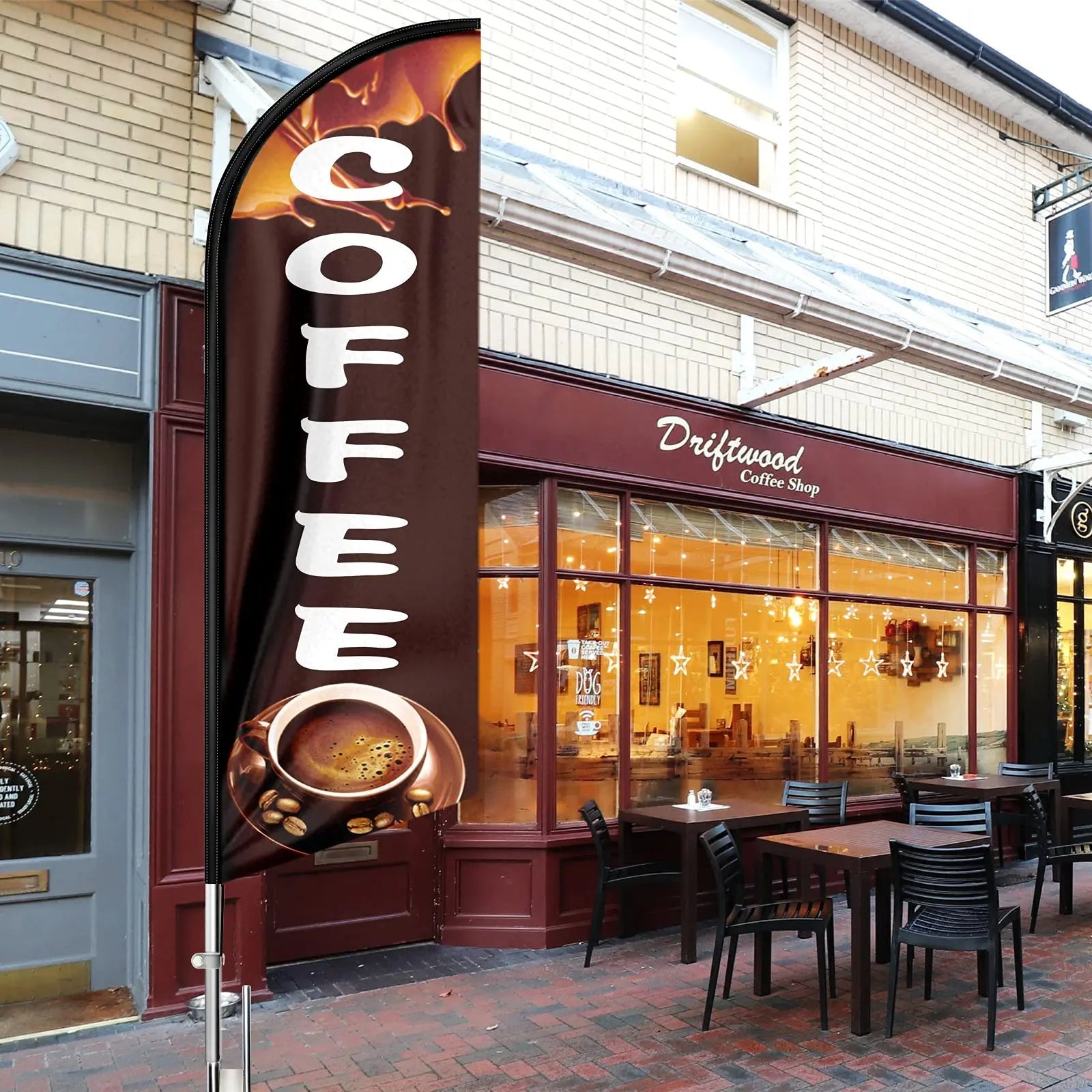 Coffee Flag, 11FT Windless Swooper Coffee Feather Flag Feather Banner with Aluminum Alloy Flagpole/Stainless Steel Ground Stake/Portable Bag, Coffee Flags for Business QSUM - North State Signs & Printing