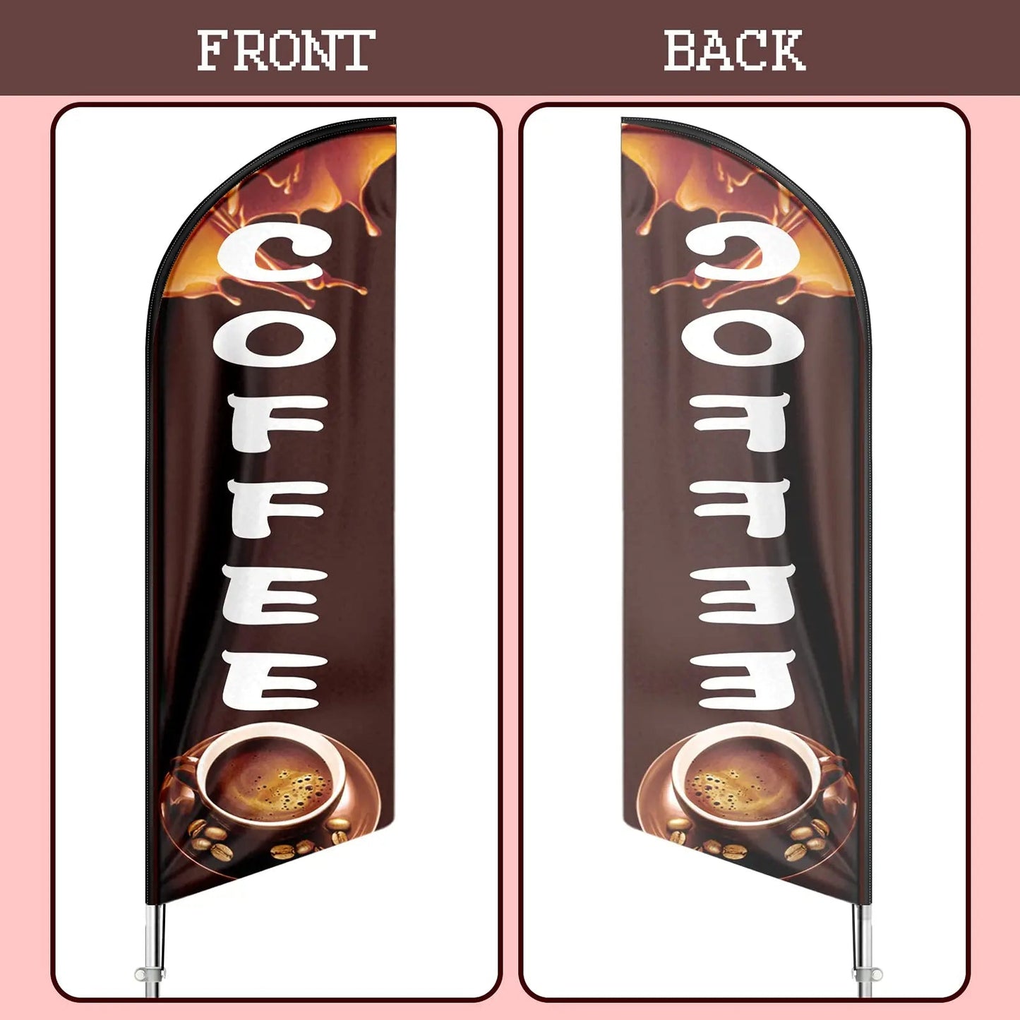 Coffee Flag, 11FT Windless Swooper Coffee Feather Flag Feather Banner with Aluminum Alloy Flagpole/Stainless Steel Ground Stake/Portable Bag, Coffee Flags for Business QSUM - North State Signs & Printing
