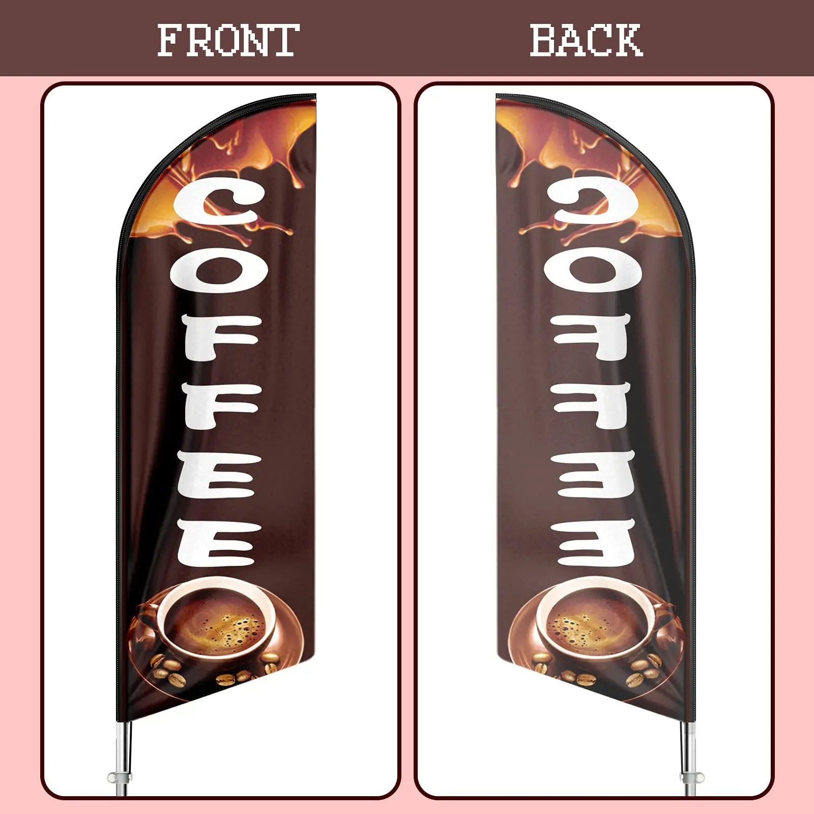 Coffee Flag, 11FT Windless Swooper Coffee Feather Flag Feather Banner with Aluminum Alloy Flagpole/Stainless Steel Ground Stake/Portable Bag, Coffee Flags for Business QSUM - North State Signs & Printing