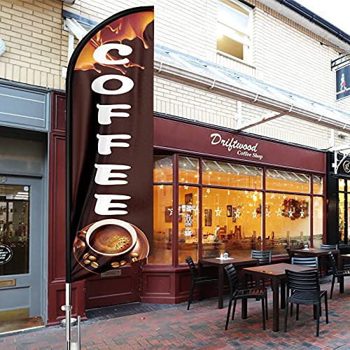 QSUM Coffee Flag 11FT Windless Swooper Coffee Flag with Aluminum Alloy Flagpole/Stainless Steel Ground Stake/Portable