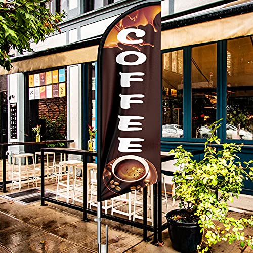 QSUM Coffee Flag 11FT Windless Swooper Coffee Flag with Aluminum Alloy Flagpole/Stainless Steel Ground Stake/Portable