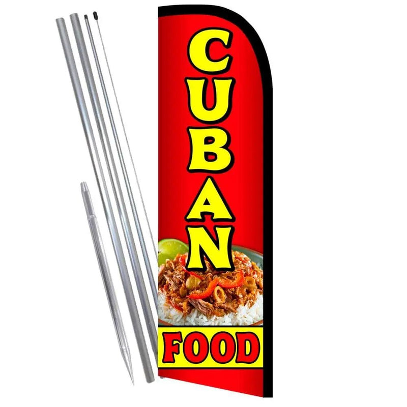 Cuban Food Premium Windless Feather Banner Flag Kit (Flag, Pole, & Ground Mt) - North State Signs & Printing