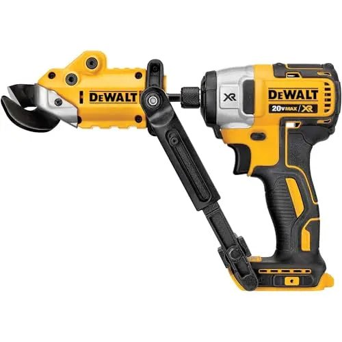 DEWALT Metal Shear/Cutter Drill Attachment, Impact Ready, 360 Degree Pivoting Head, Cuts 18GA Material (DWASHRIR)(Yellow, Black) - North State Signs & Printing