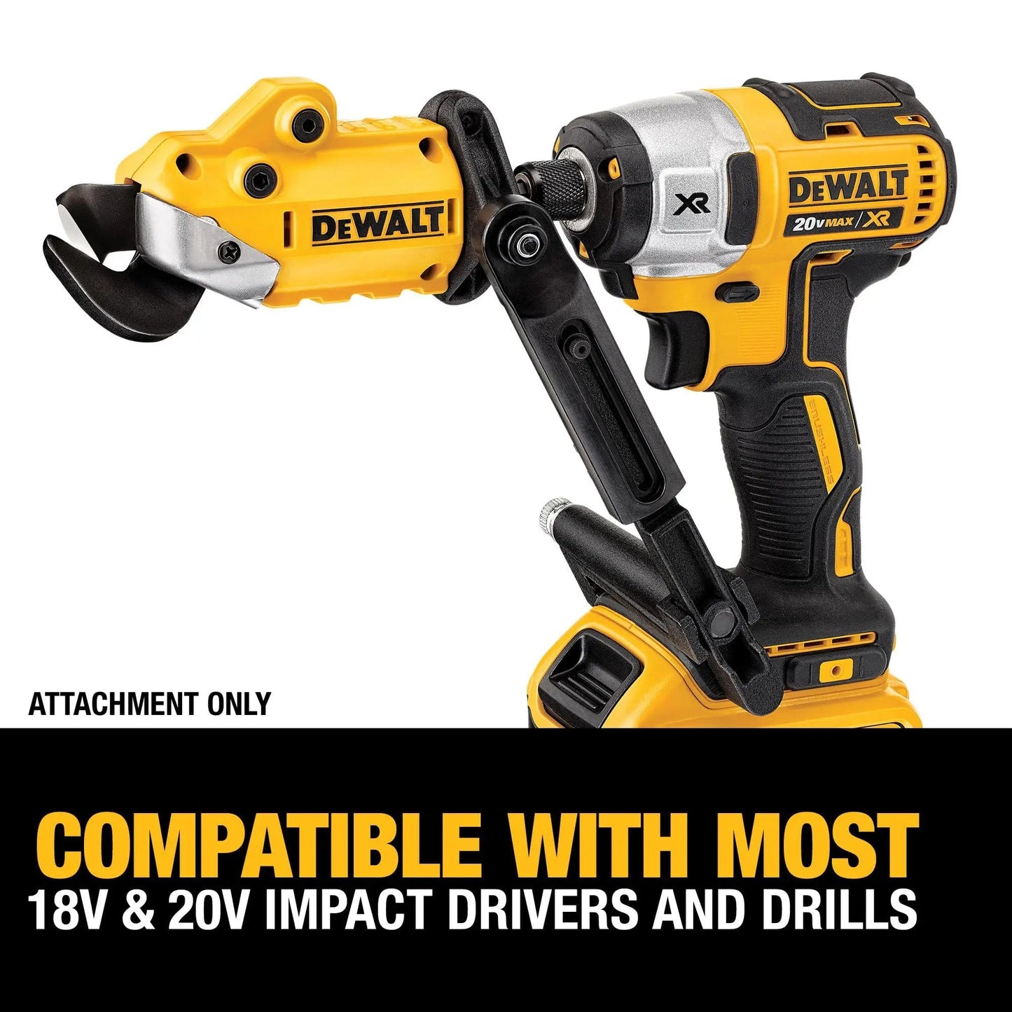 DEWALT Metal Shear/Cutter Drill Attachment, Impact Ready, 360 Degree Pivoting Head, Cuts 18GA Material (DWASHRIR)(Yellow, Black) - North State Signs & Printing