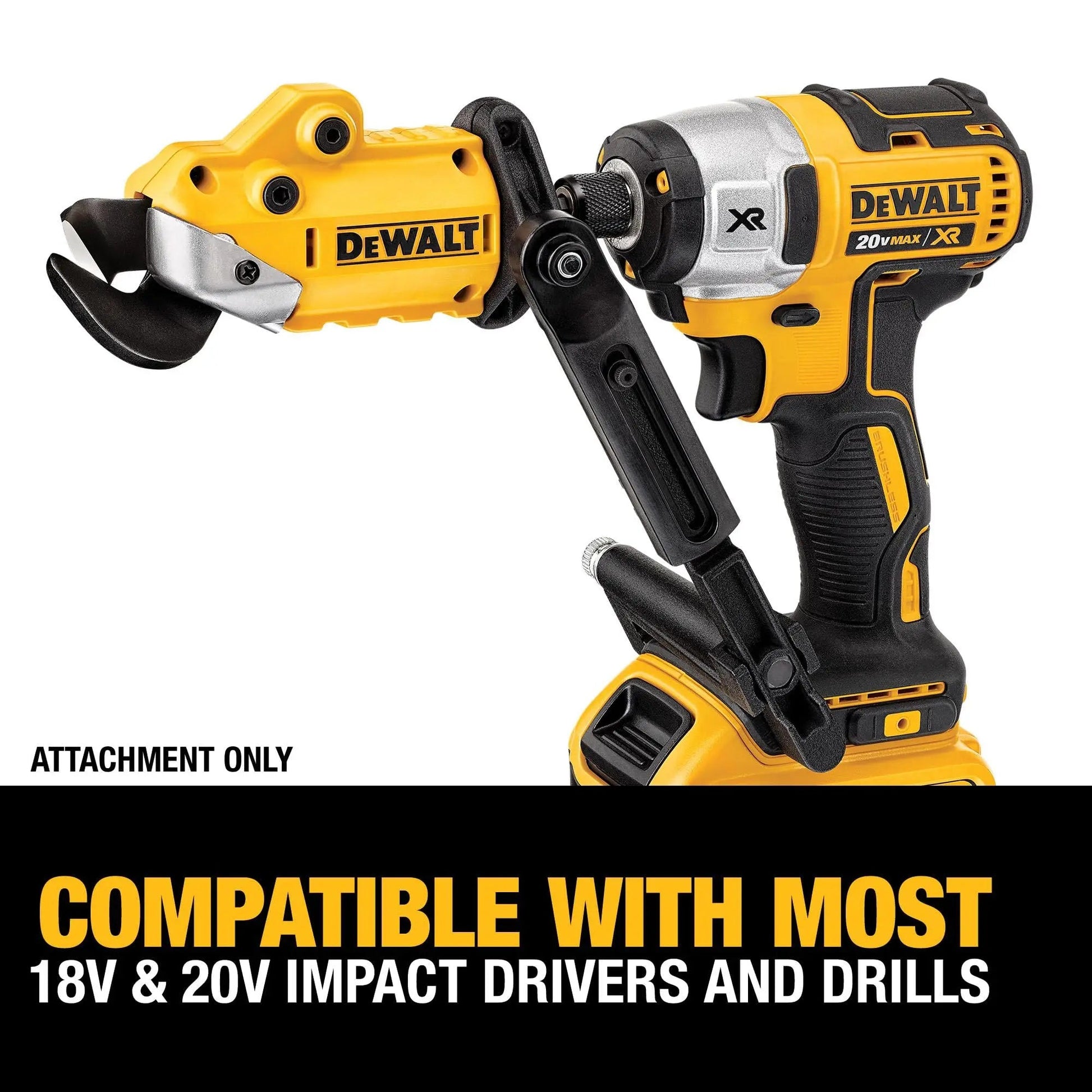 DEWALT Metal Shear/Cutter Drill Attachment, Impact Ready, 360 Degree Pivoting Head, Cuts 18GA Material (DWASHRIR)(Yellow, Black) - North State Signs & Printing