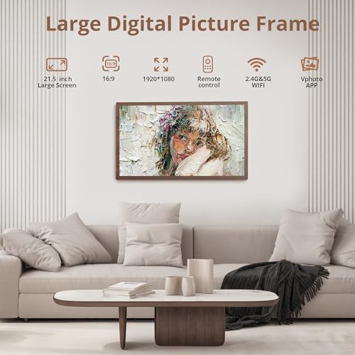 Dragon Touch Large Digital Picture Frame 21.5 inch Screen WiFi Digital Photo Frame Display 32GB Storage Auto-Rotate