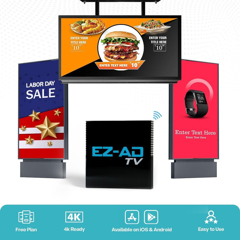 EZ-AD TV Digital Signage 4k Player Kit | Digital Signage Media Player Auto-Post Content Cloud-Controlled | Independent