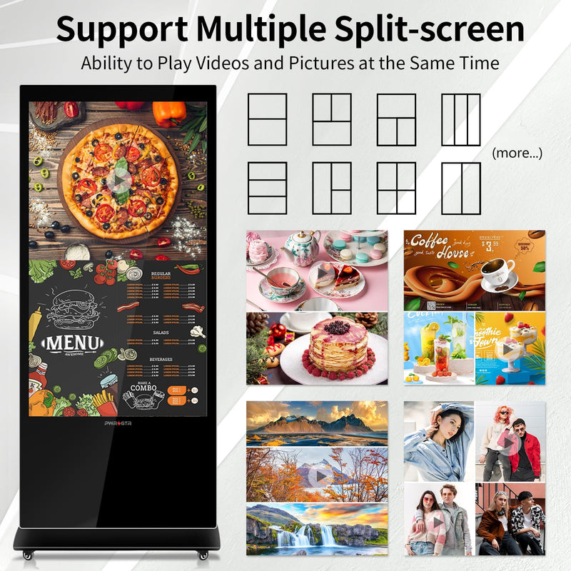 PWR4GTR 65 Inch Digital Signage Display and 55 Inch Touchscreen Kiosk Android 11.0 Commercial LCD Totem - Digital Signs