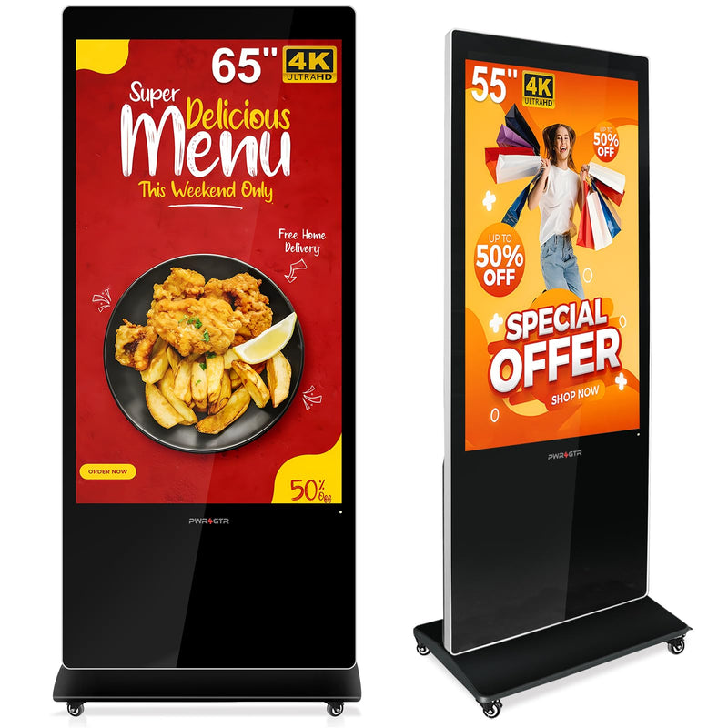 PWR4GTR 65 Inch Digital Signage Display and 55 Inch Touchscreen Kiosk Android 11.0 Commercial LCD Totem - Digital Signs