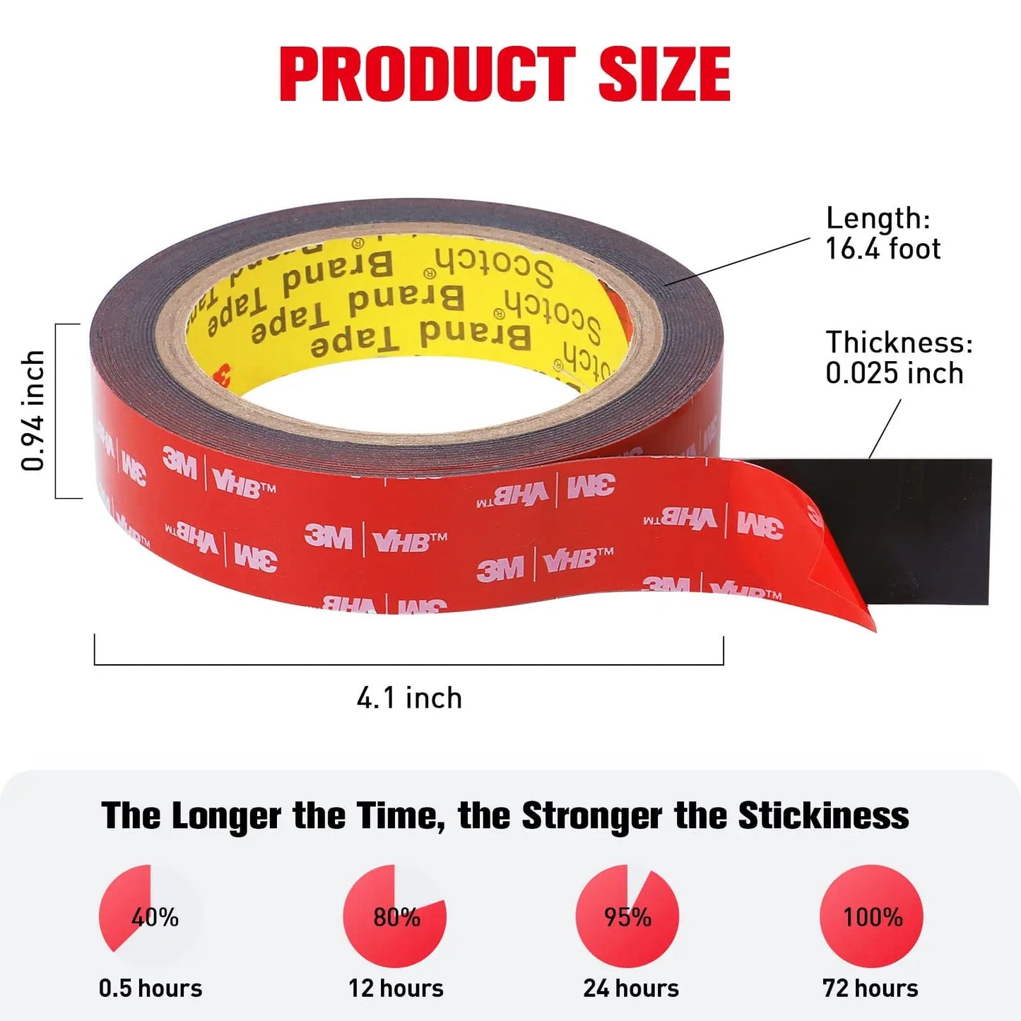 Double Sided Tape Heavy Duty, Adhesive Mounting Tape Waterproof, 16.4 FT x 0.94 IN, Strong Foam Tape for Walls, Automotive, Home Office Decor, Made of 3M VHB Tape (Pack of 1) - North State Signs & Printing