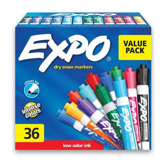 Dry Erase Markers, EXPO Low Odor Chisel Tip, Assorted Fashion Colors, 36 Count for Classroom, Office & Home Use - North State Signs & Printing