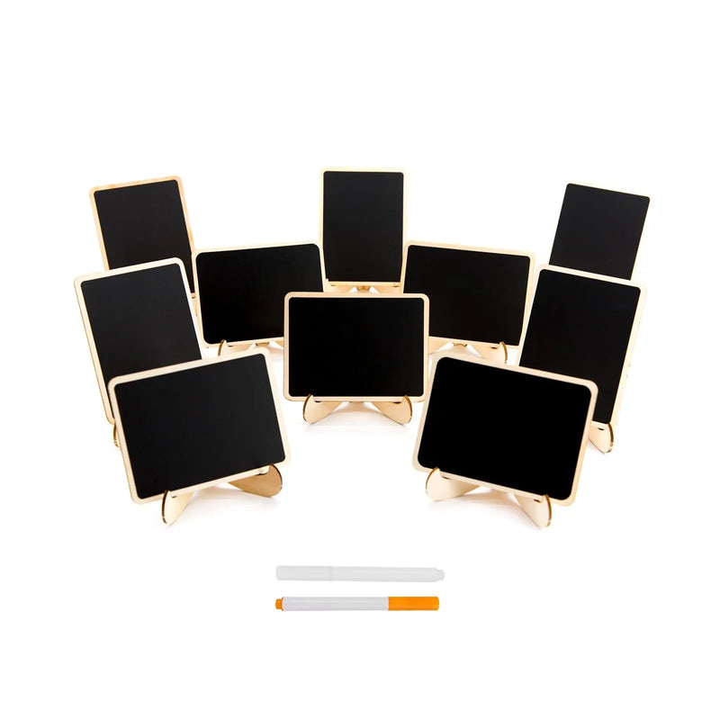 DSTELIN 10 Pack Mini Chalkboards Signs with Easel Stand, Small Rectangle Chalkboards Blackboard, Wood Place Cards for Weddings, Birthday Parties, Message Board Signs and Event Decoration - North State Signs & Printing