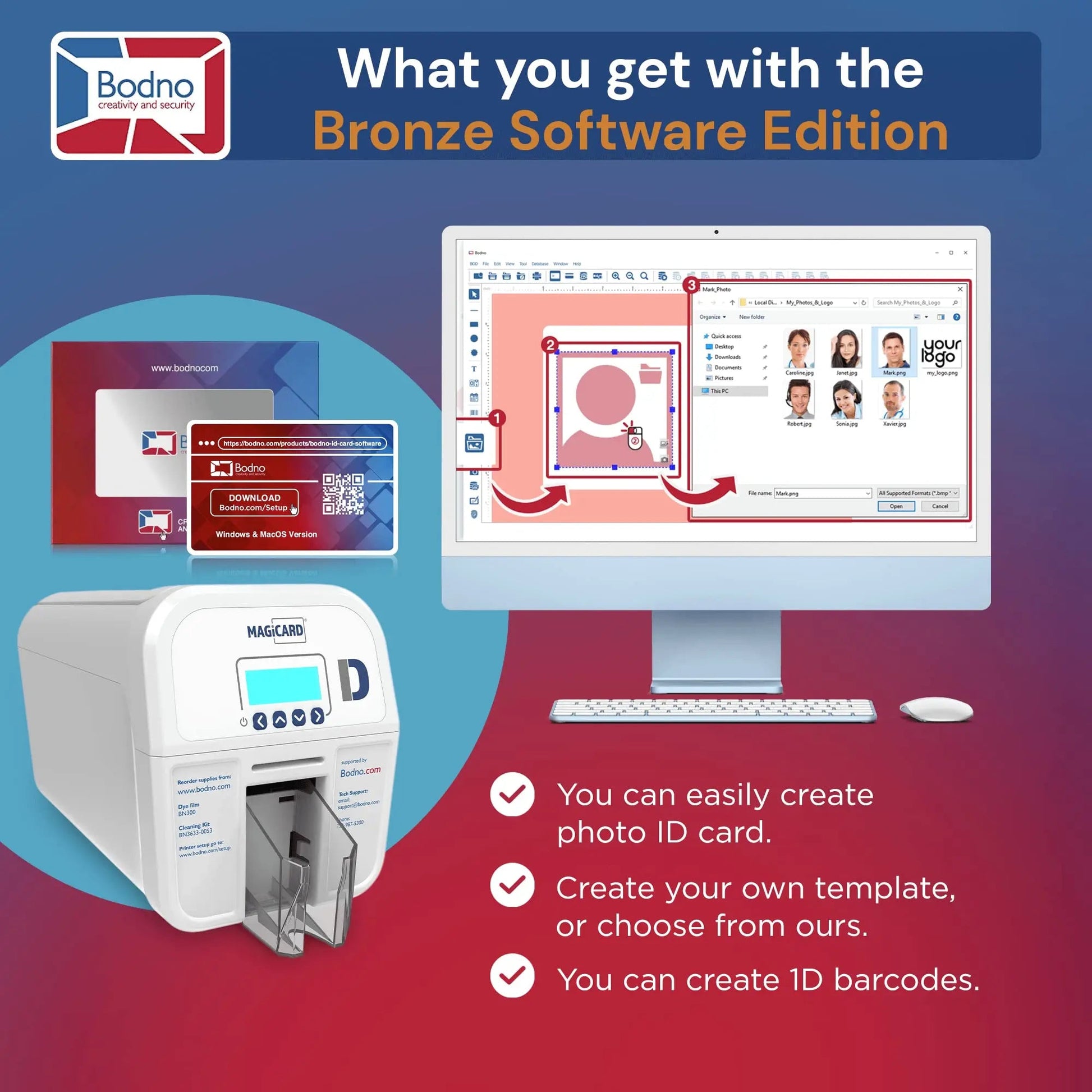 Dual Sided ID Card Printer Bodno Magicard D & Complete Supplies Package ID Software - Bronze Edition - North State Signs & Printing