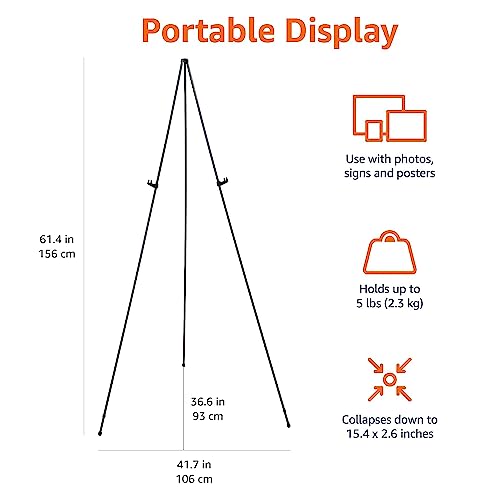 Amazon Basics Easel Stand Instant Floor Poster Lightweight Collapsible and Portable with Tripod Base Black