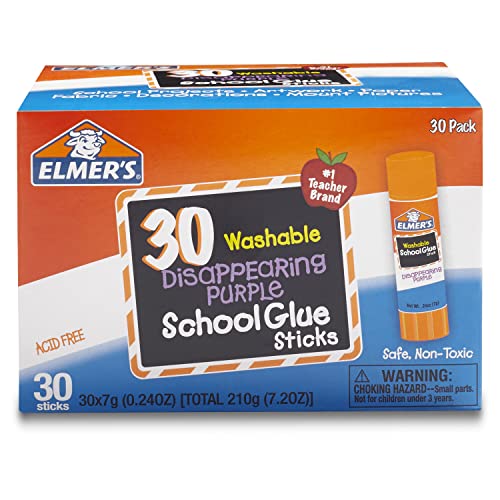 Elmer’s Disappearing Purple School Glue Sticks Washable 7 Grams 30 Count - Glue Sticks