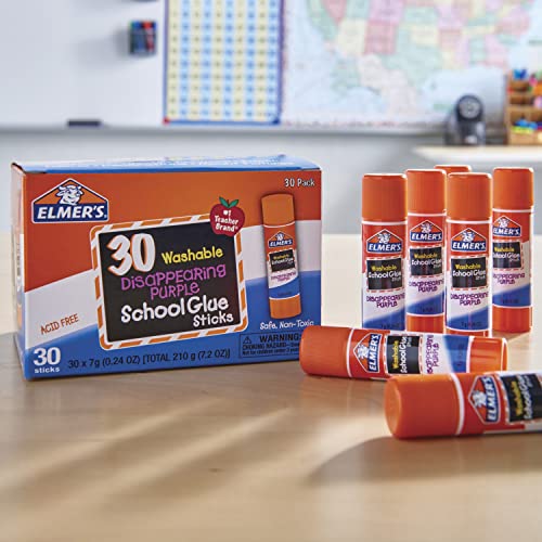 Elmer’s Disappearing Purple School Glue Sticks Washable 7 Grams 30 Count - Glue Sticks