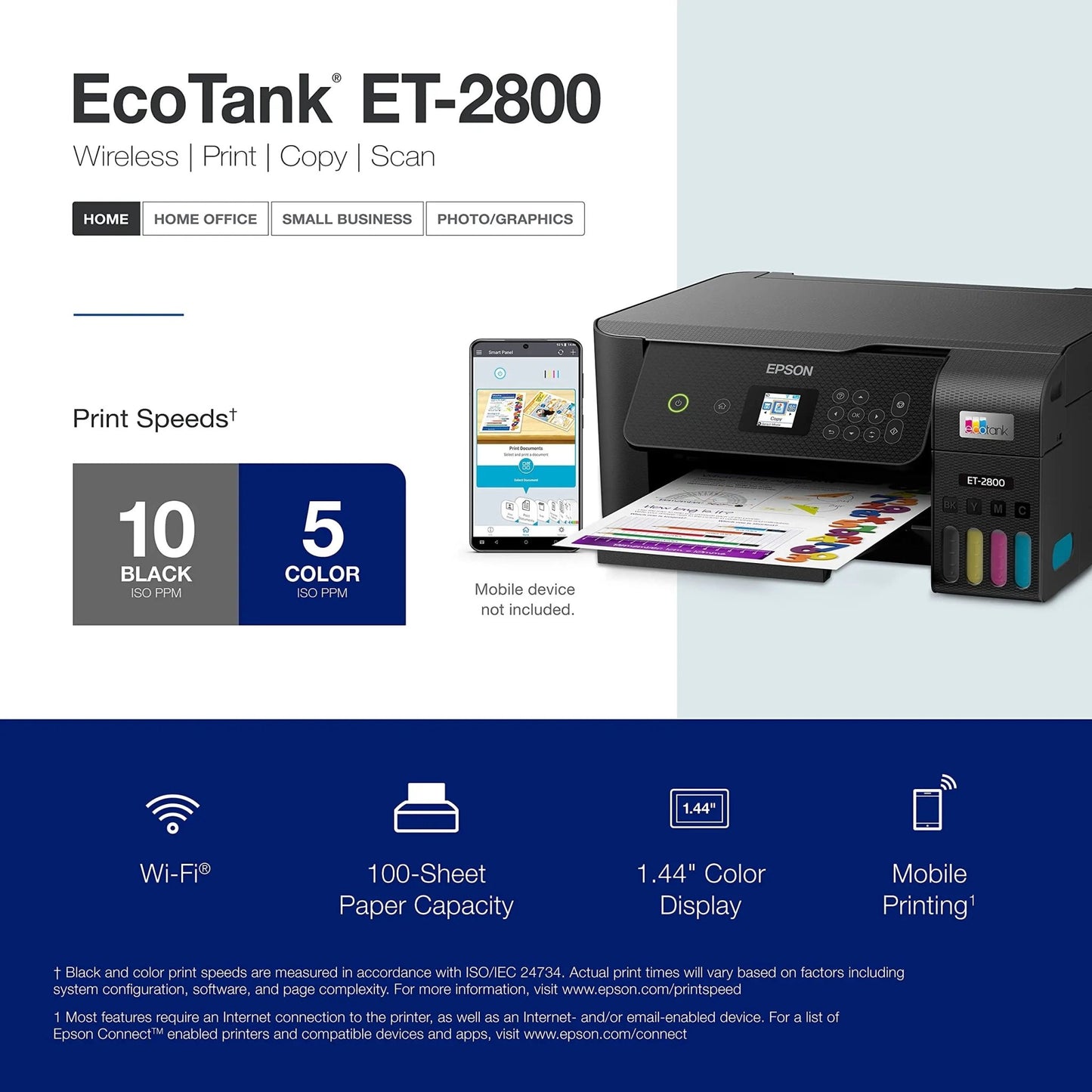 Epson EcoTank ET - 2800 Wireless Color All - in - One Cartridge - Free Supertank Printer with Scan and Copy â€“ The Ideal Basic Home Printer - Black, Medium - North State Signs & Printing
