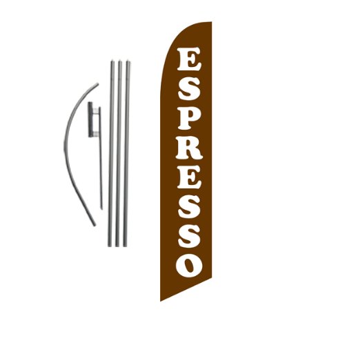 Espresso Cafe Advertising Feather Banner Swooper Flag Sign with Flag Pole Kit and Ground Stake - Feather Flags