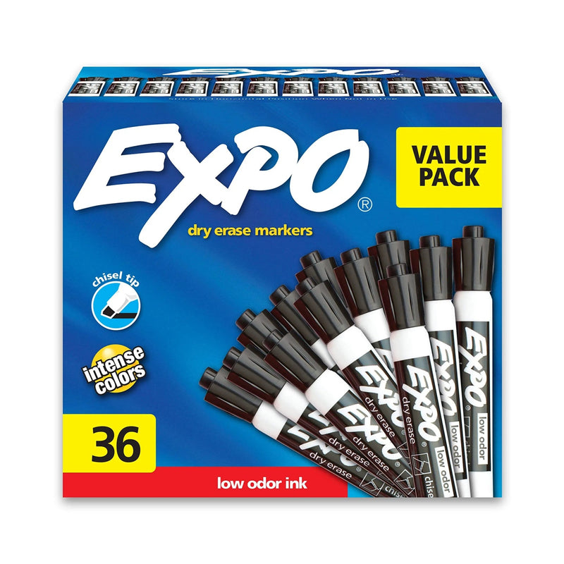 EXPO Dry Erase Markers, Chisel Tip, Black, Low - Odor, Pack of 36, Perfect for Whiteboards, Non - Porous Surfaces & Home Offices - North State Signs & Printing
