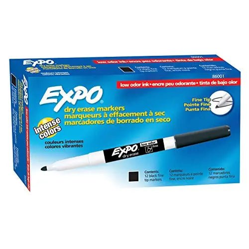EXPO Low Odor Dry Erase Markers, Fine Tip, Black, 12 Count - North State Signs & Printing