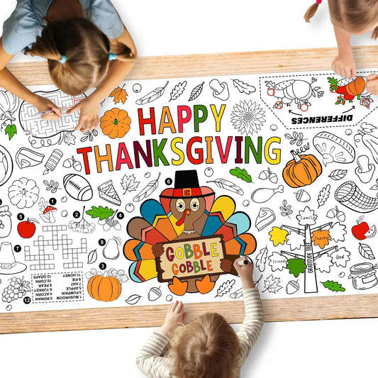 Family Fun Thanksgiving Activity Poster - 31.5 x 72 Inches, Turkey - Themed Thanksgiving Day Party, Versatile Paper Coloring Banner/Table Cover for Fall School Parties and Special Events Decoration - North State Signs & Printing