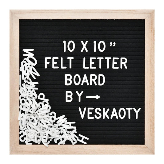Felt Letter Board with 294 Letters, Numbers & Symbols - 10 x 10 inch Changeable Message Board with Wooden Frame Wall Mount Hook, Black & Wood - North State Signs & Printing