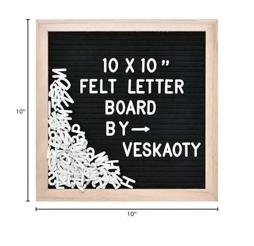 Felt Letter Board with 294 Letters, Numbers & Symbols - 10 x 10 inch Changeable Message Board with Wooden Frame Wall Mount Hook, Black & Wood - North State Signs & Printing