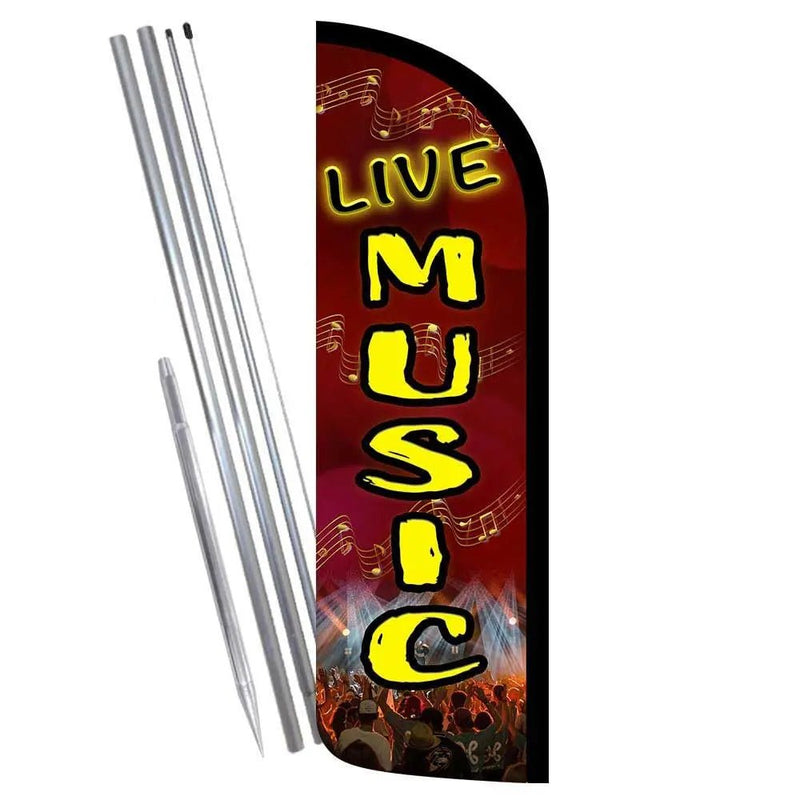 Flags Live Music (Show) Premium Windless Feather Flag Bundle Vista (11.5' Tall Flag, 15' Tall Flagpole, Ground Mount Stake) Printed in the USA 841098114565 - North State Signs & Printing