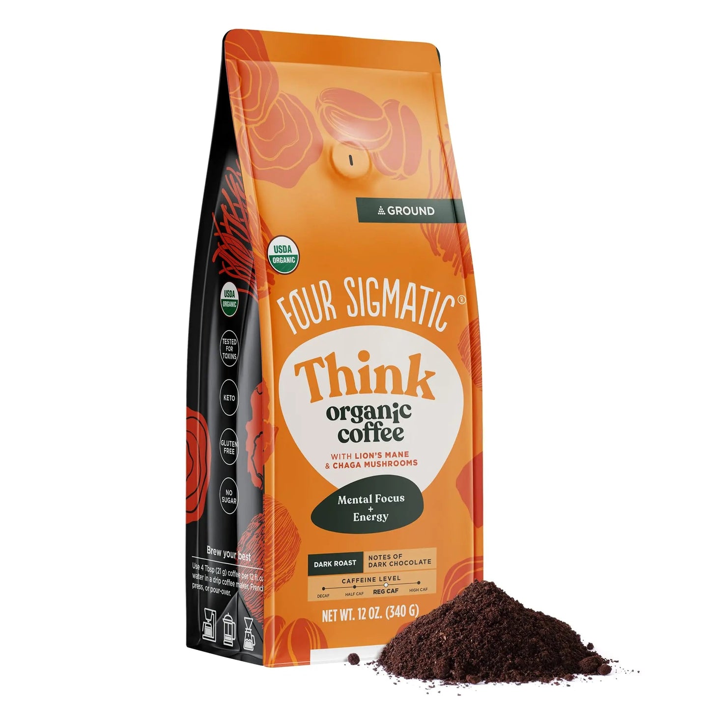 Four Sigmatic Focus Mushroom Coffee | Organic Ground Coffee with Lion's Mane Mushroom and Chaga Mushroom | Nootropic Mushroom Coffee for Better Focus and Immune Support | 12oz Bag - North State Signs & Printing