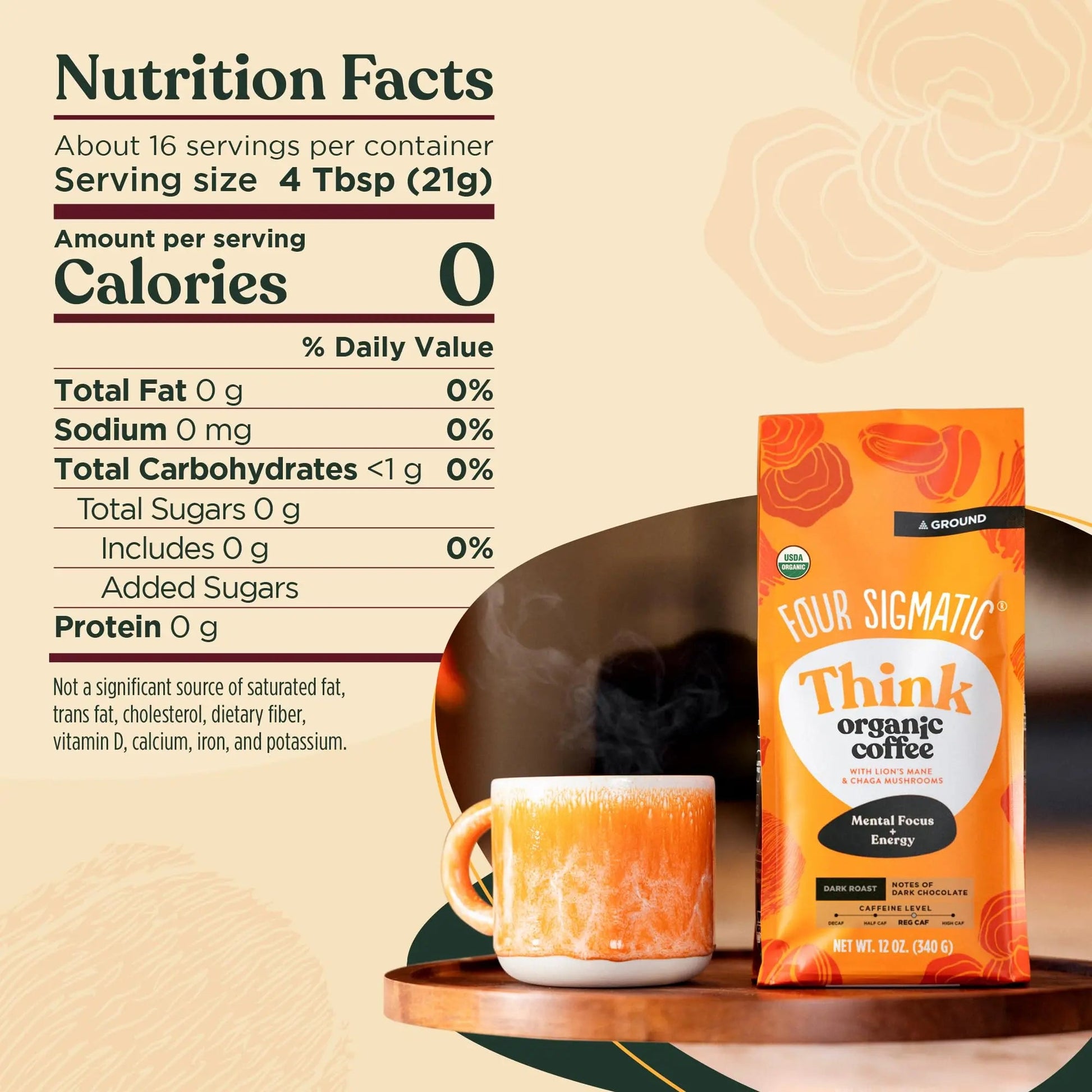 Four Sigmatic Focus Mushroom Coffee | Organic Ground Coffee with Lion's Mane Mushroom and Chaga Mushroom | Nootropic Mushroom Coffee for Better Focus and Immune Support | 12oz Bag - North State Signs & Printing