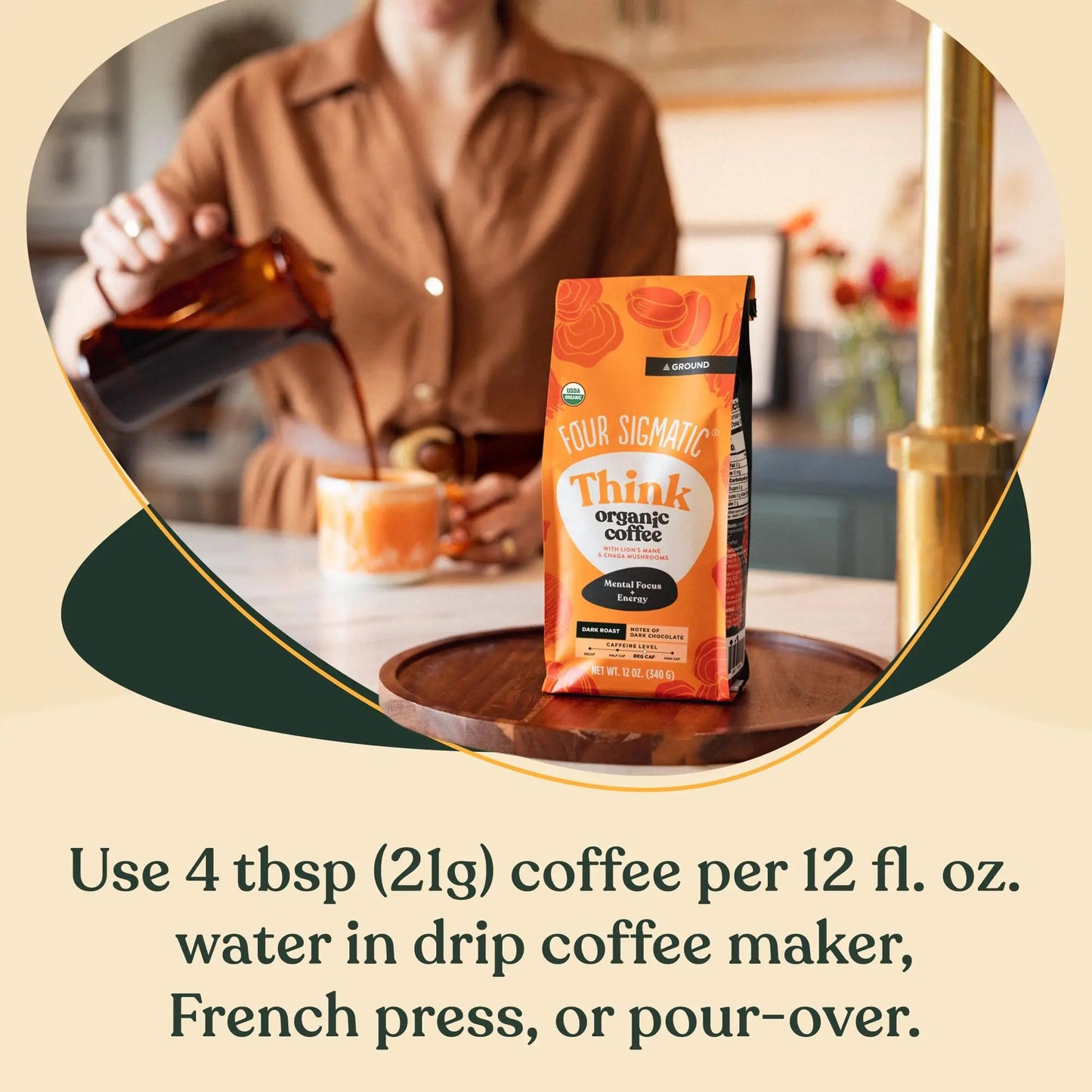 Four Sigmatic Focus Mushroom Coffee | Organic Ground Coffee with Lion's Mane Mushroom and Chaga Mushroom | Nootropic Mushroom Coffee for Better Focus and Immune Support | 12oz Bag - North State Signs & Printing