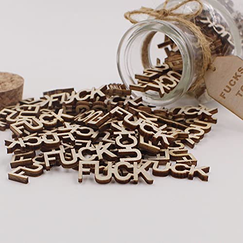 Jar of Fucks（5oz）Gift Jar,Fucks to Give,Fuck Wooden Cutout Letter Piece Bad Mood Vent Spoof Birthday Day,Holiday